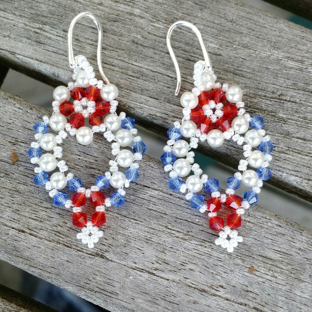 Red white blue earrings, handmade jewelry